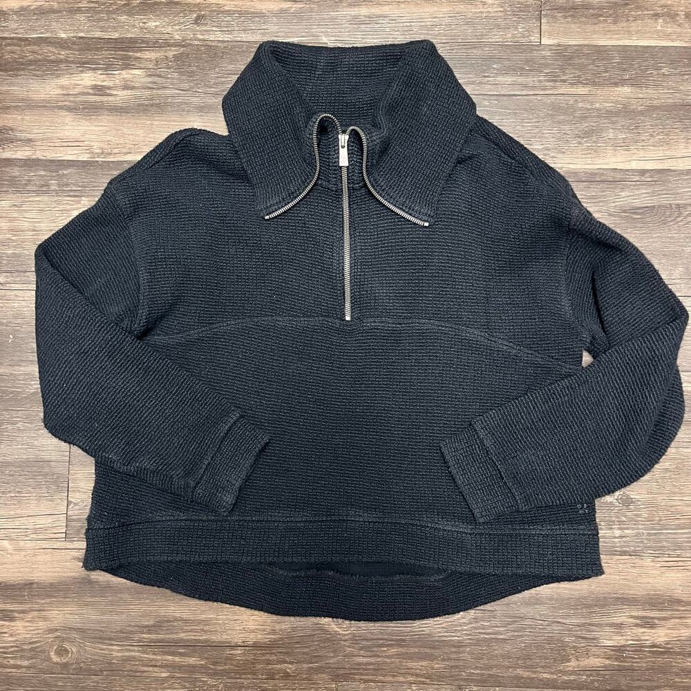 Sweaty Betty Restful Boucle Sweatshirt Fleece Half Zip Pullover Black Lounge S - Picture 2 of 10